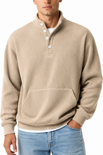 Ventorino Men's Polo Sweatshirt Relaxed Fit Chest Pocket | Ventorino in Apricot — garment and fabric detail