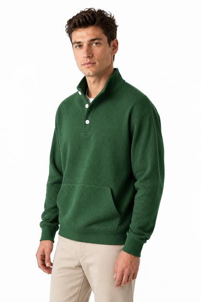 Ventorino Men's Polo Sweatshirt Relaxed Fit Chest Pocket | Ventorino in Dark Green — model three-quarter view