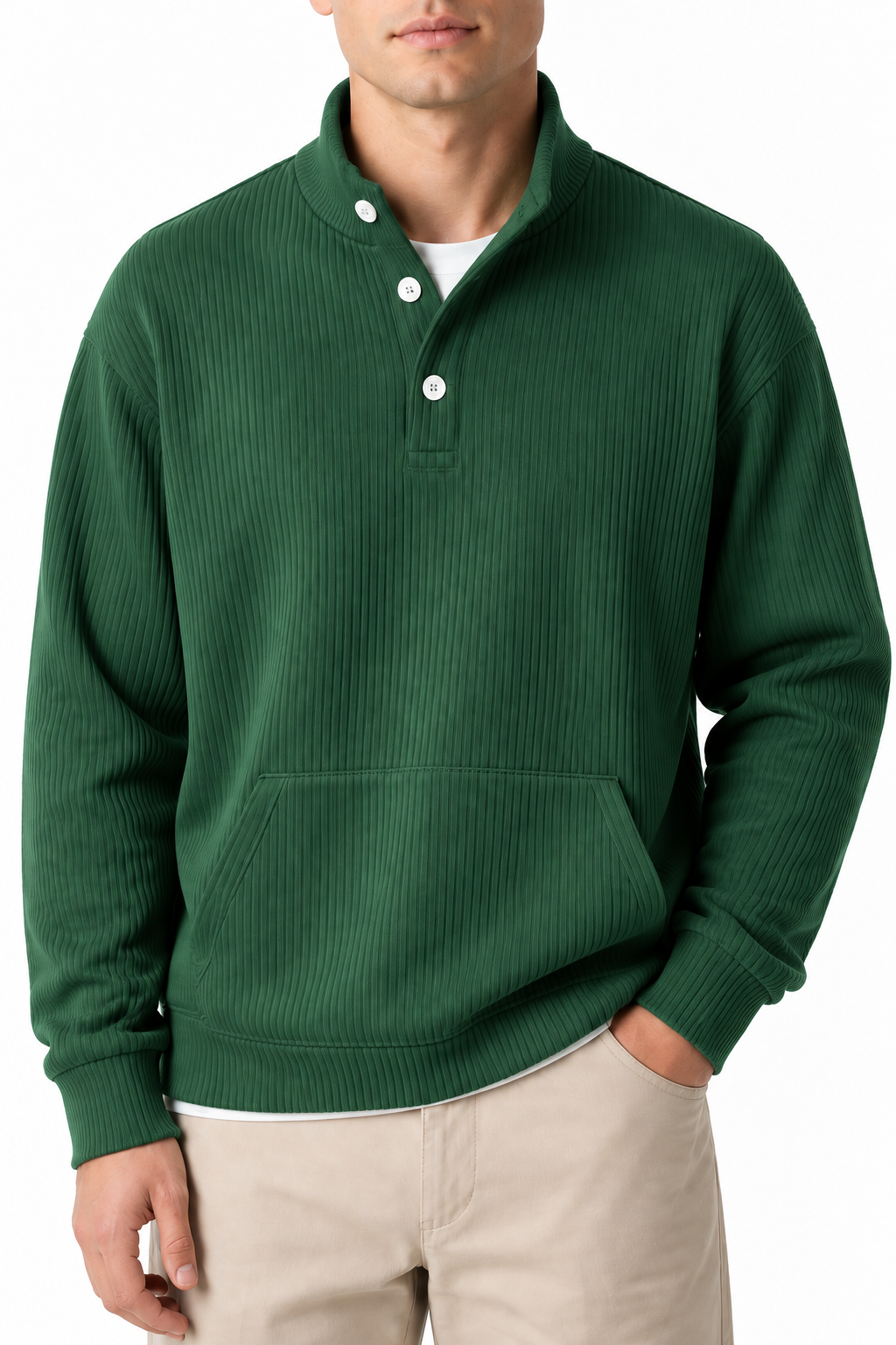 Ventorino Men's Polo Sweatshirt Relaxed Fit Chest Pocket | Ventorino in Dark Green — garment and fabric detail