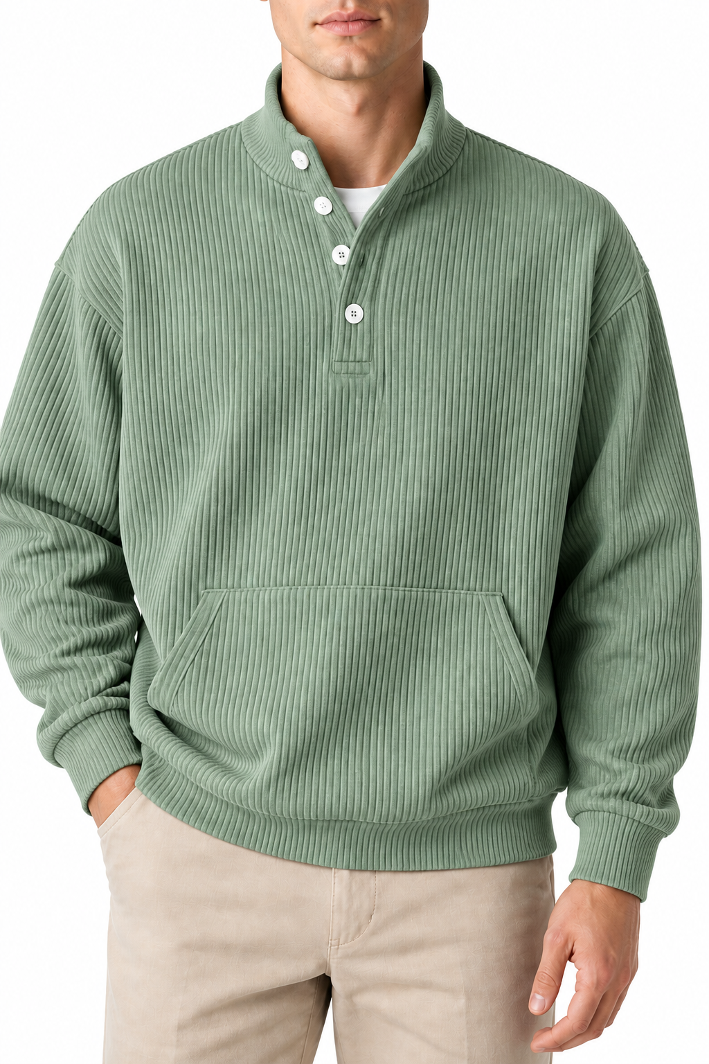 Ventorino Men's Polo Sweatshirt Relaxed Fit Chest Pocket | Ventorino in Light Green — garment and fabric detail