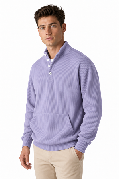 Ventorino Men's Polo Sweatshirt Relaxed Fit Chest Pocket | Ventorino in Light Purple — model three-quarter view