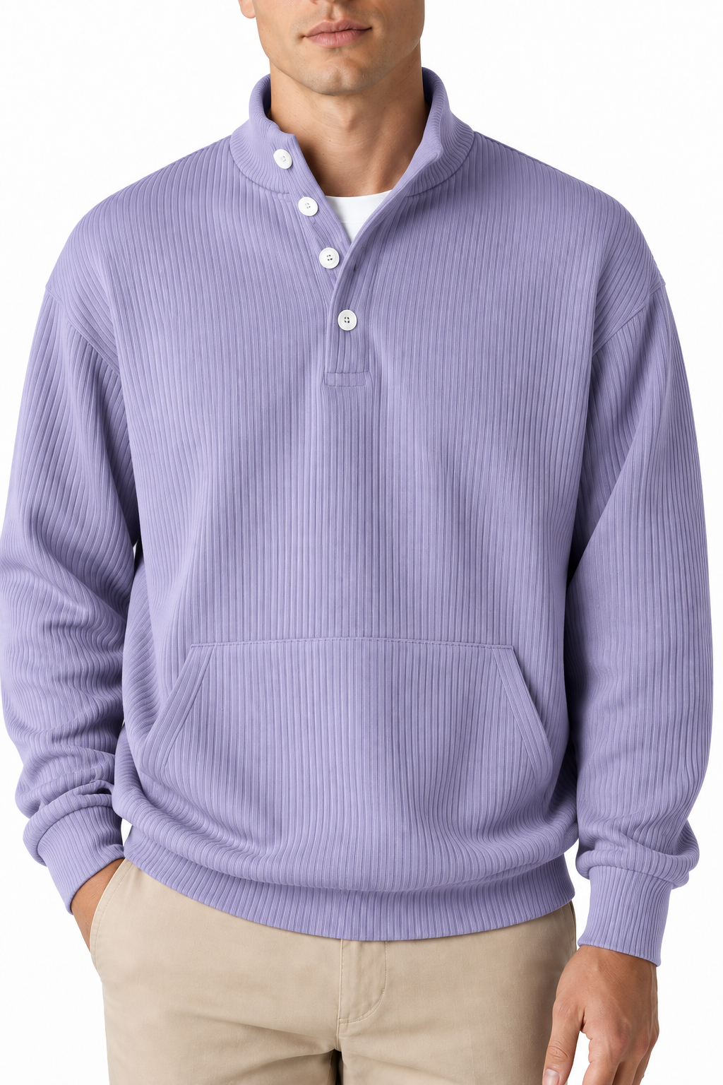 Ventorino Men's Polo Sweatshirt Relaxed Fit Chest Pocket | Ventorino in Light Purple — garment and fabric detail