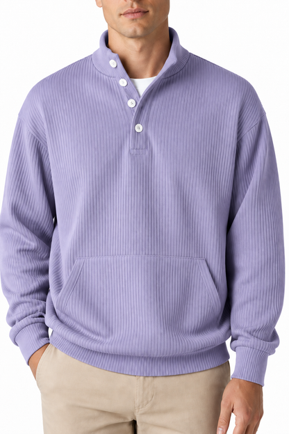 Ventorino Men's Polo Sweatshirt Relaxed Fit Chest Pocket | Ventorino in Light Purple — garment and fabric detail