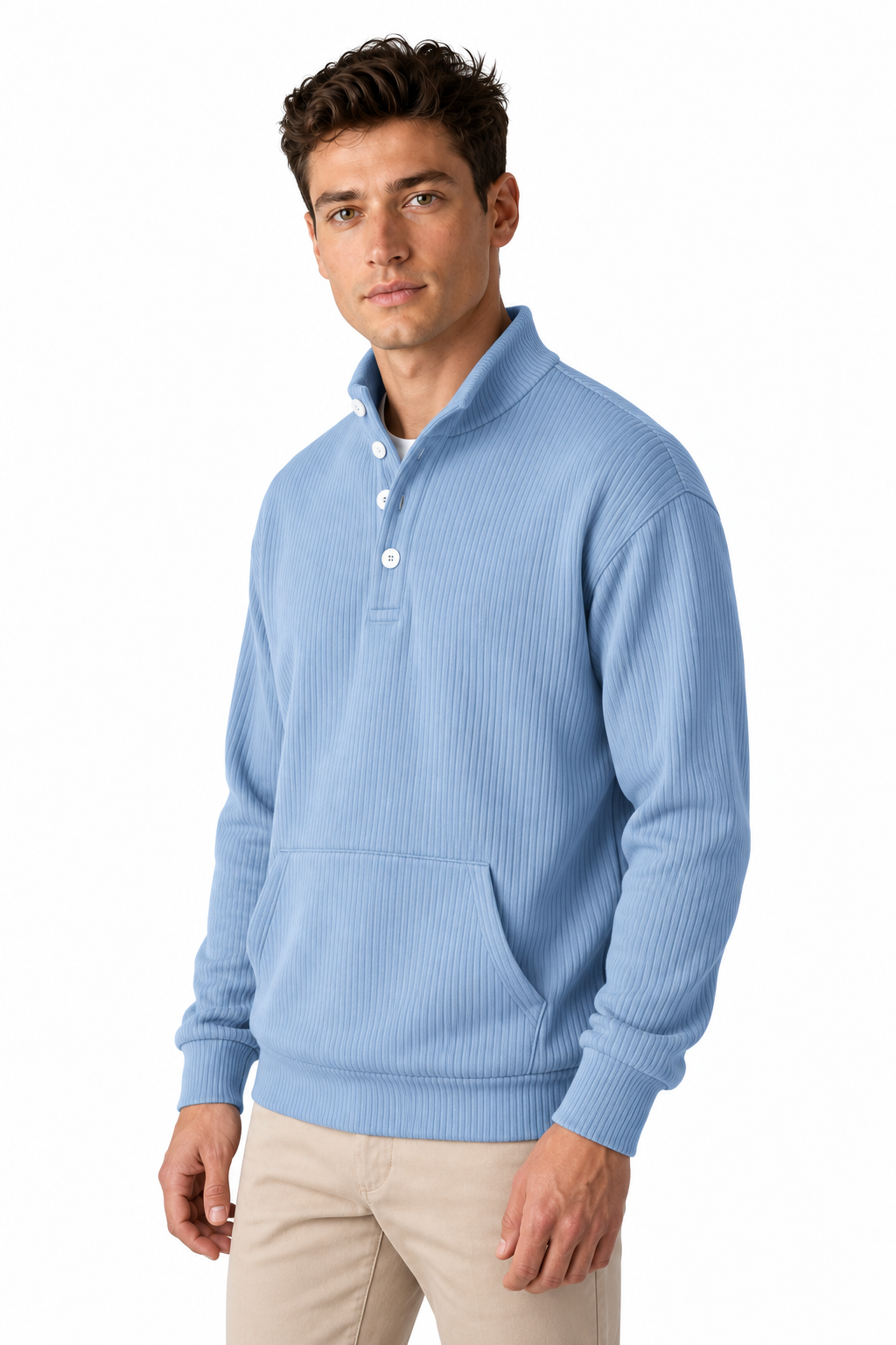 Ventorino Men's Polo Sweatshirt Relaxed Fit Chest Pocket | Ventorino in Sky Blue — model three-quarter view