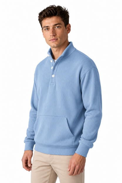 Ventorino Men's Polo Sweatshirt Relaxed Fit Chest Pocket | Ventorino in Sky Blue — model three-quarter view