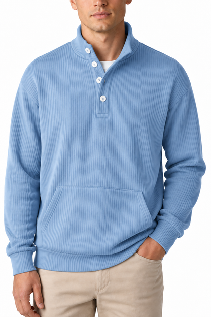 Ventorino Men's Polo Sweatshirt Relaxed Fit Chest Pocket | Ventorino in Sky Blue — garment and fabric detail