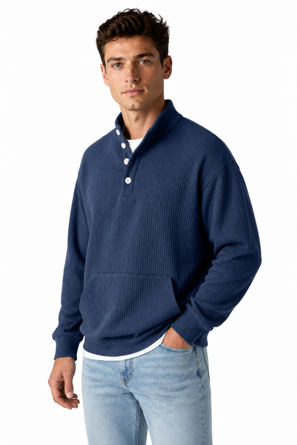 Ventorino Men's Polo Sweatshirt Relaxed Fit Chest Pocket | Ventorino in Navy Blue — model three-quarter view