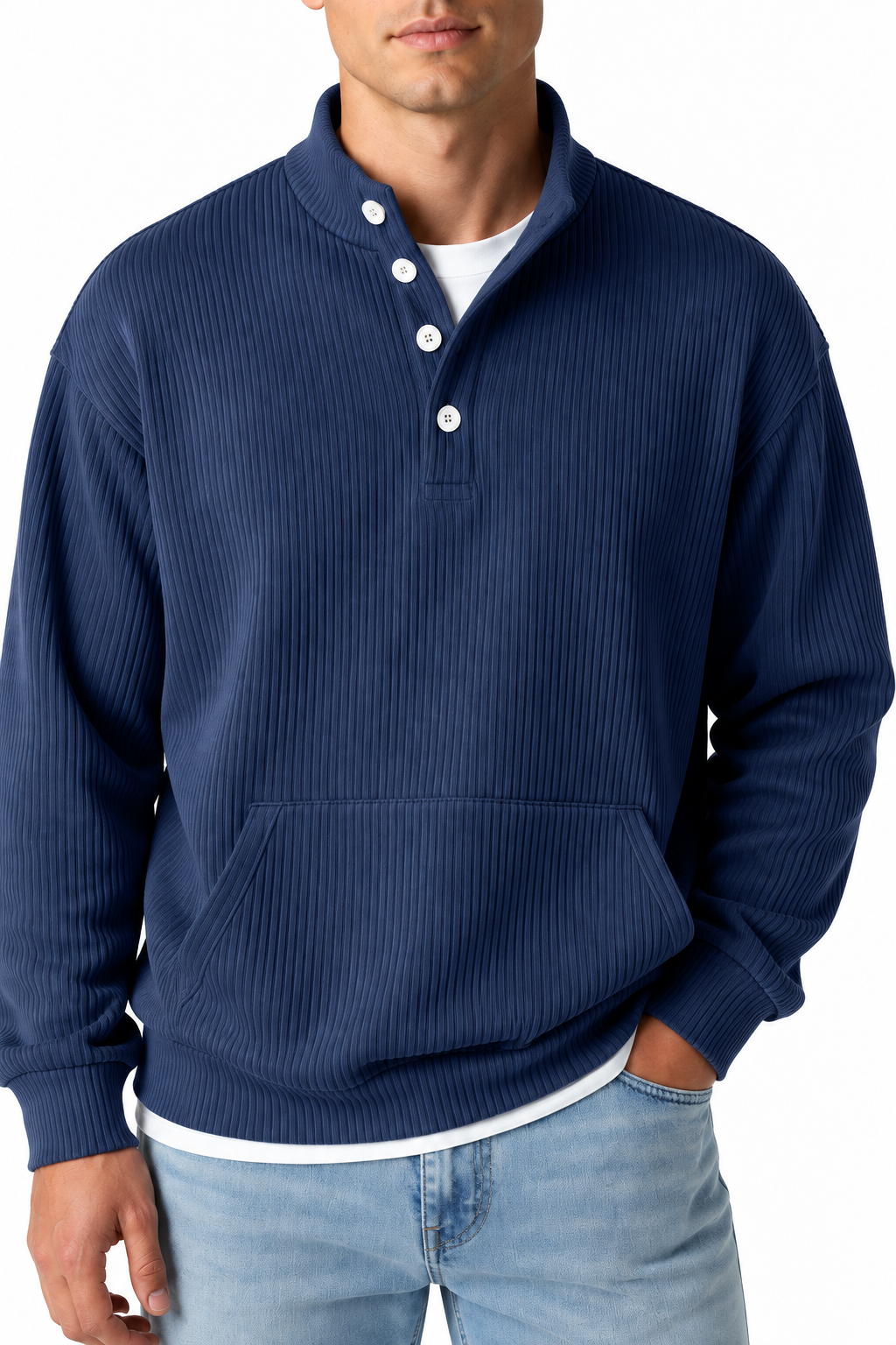 Ventorino Men's Polo Sweatshirt Relaxed Fit Chest Pocket | Ventorino in Navy Blue — garment and fabric detail