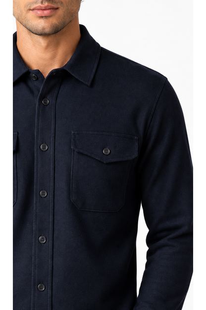 Ventorino brushed double-pocket overshirt in navy blue — fabric and pocket detail