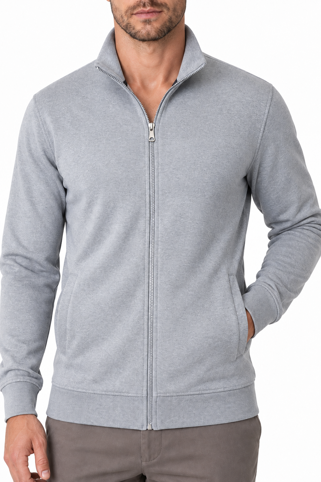 Ventorino Men's Sweatshirt Stand Collar Full Zip | Ventorino in Light gray — garment and fabric detail