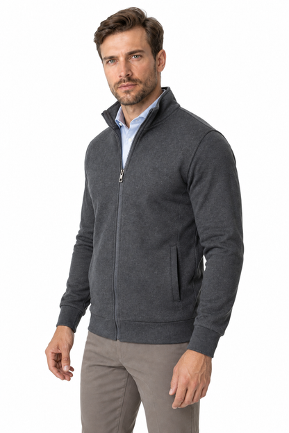 Ventorino Men's Sweatshirt Stand Collar Full Zip | Ventorino in Dark grey — model three-quarter view