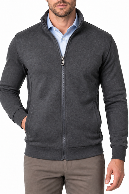 Ventorino Men's Sweatshirt Stand Collar Full Zip | Ventorino in Dark grey — garment and fabric detail