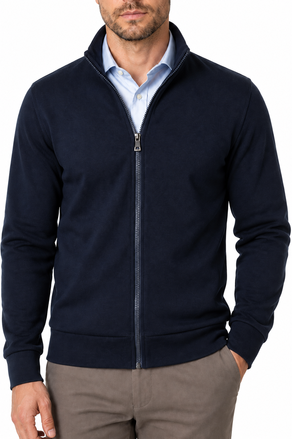 Ventorino Men's Sweatshirt Stand Collar Full Zip | Ventorino in Navy — garment and fabric detail