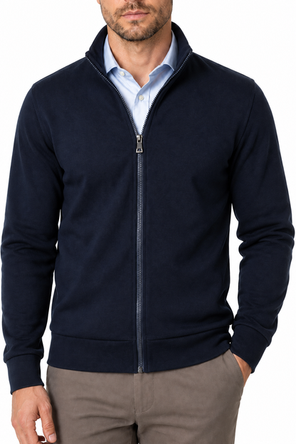 Ventorino Men's Sweatshirt Stand Collar Full Zip | Ventorino in Navy — garment and fabric detail