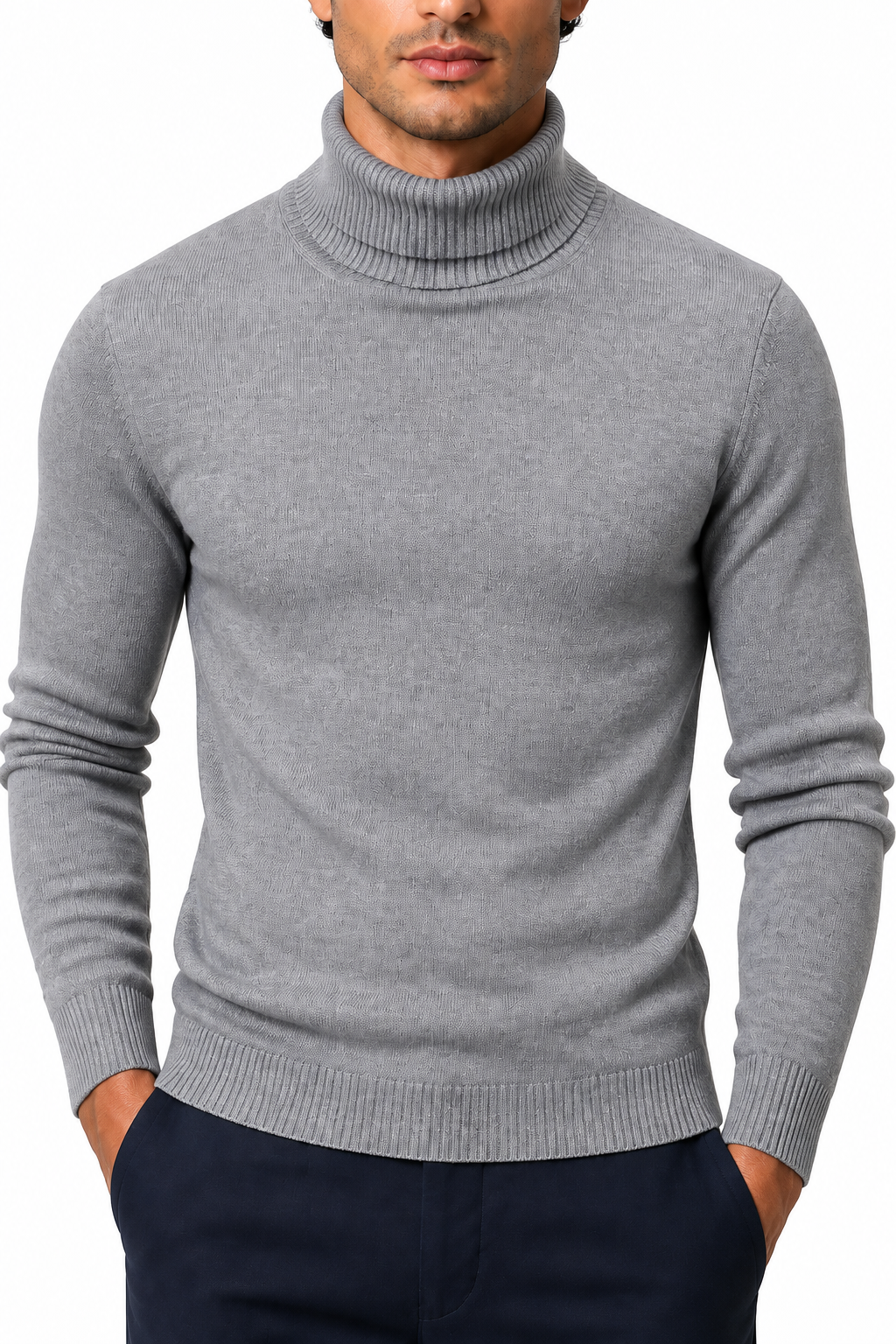 Ventorino Men's Turtleneck Sweater Slim Fit Soft Knit | Ventorino in Gray — garment and fabric detail