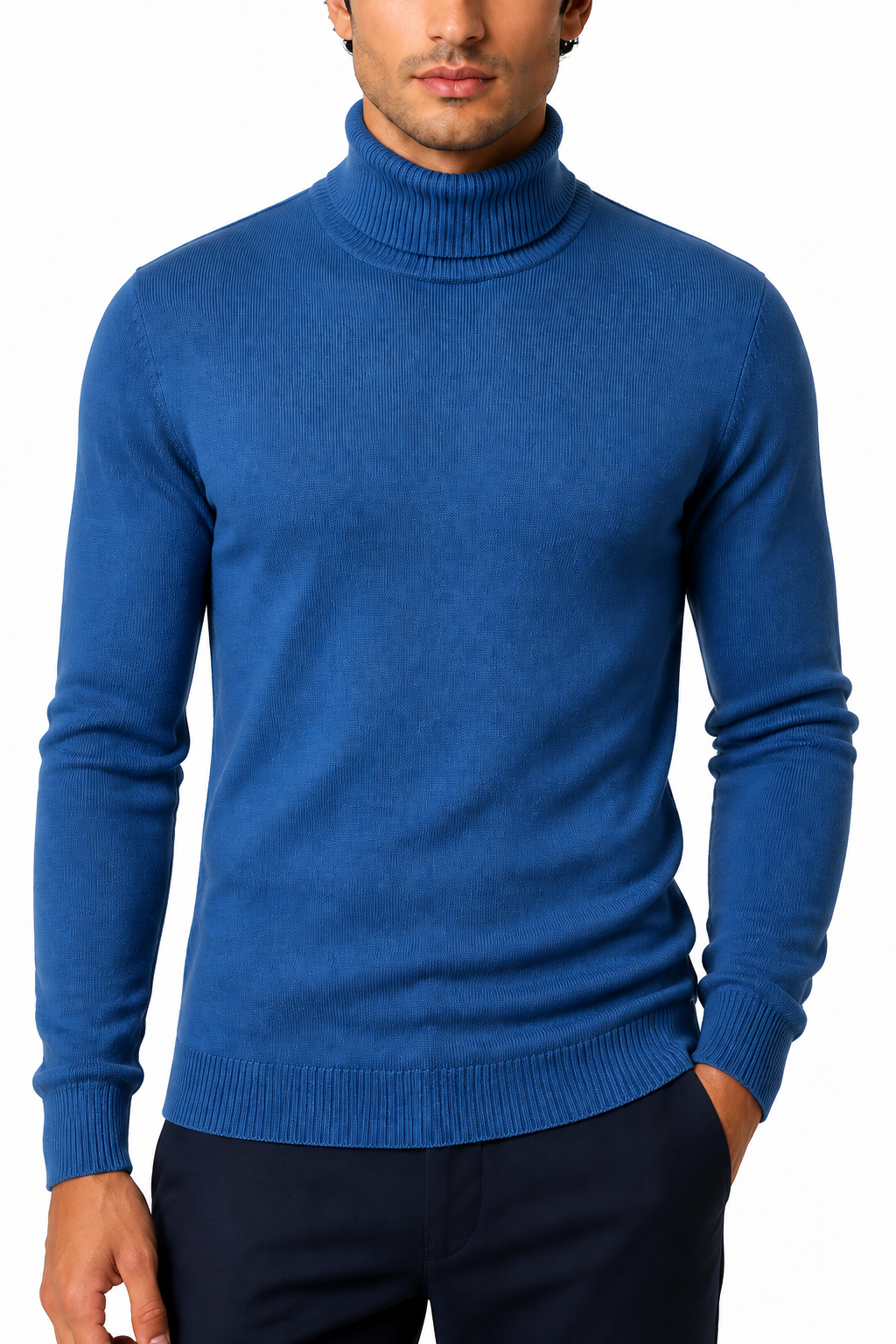 Ventorino Men's Turtleneck Sweater Slim Fit Soft Knit | Ventorino in Dark Blue — garment and fabric detail