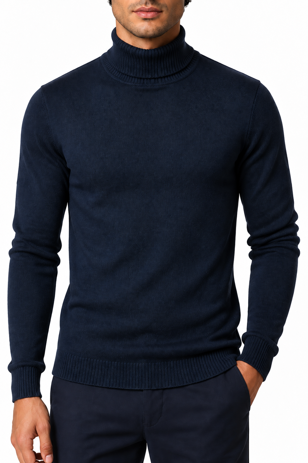 Ventorino Men's Turtleneck Sweater Slim Fit Soft Knit | Ventorino in Blue — garment and fabric detail