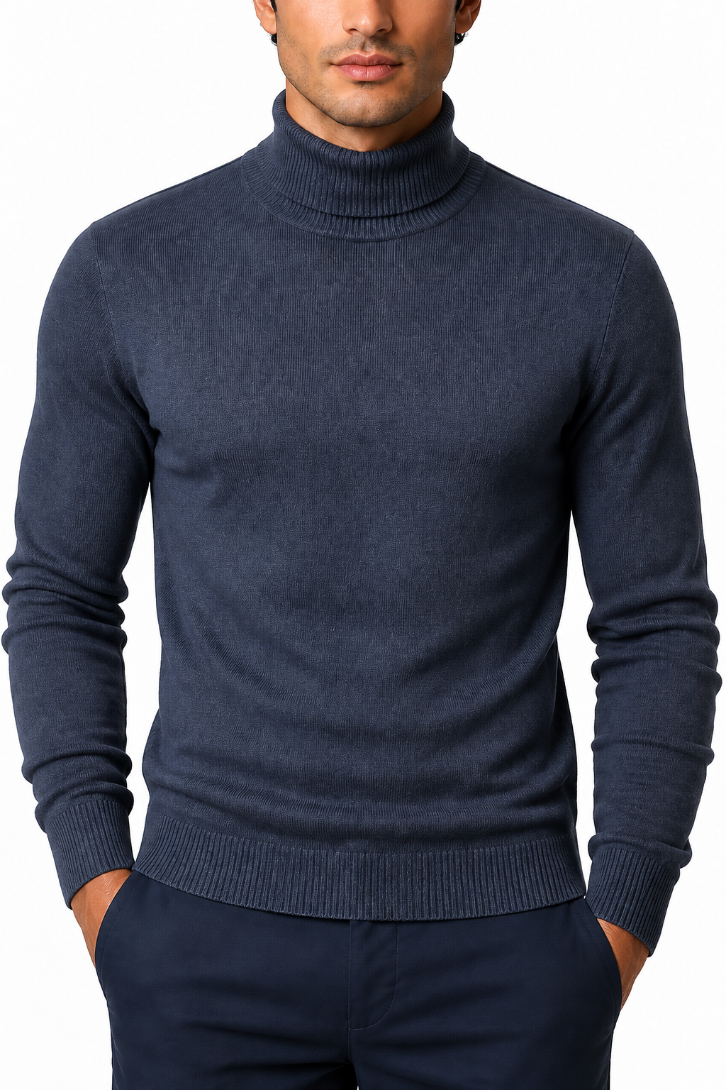 Ventorino Men's Turtleneck Sweater Slim Fit Soft Knit | Ventorino in High neck dark grey — garment and fabric detail