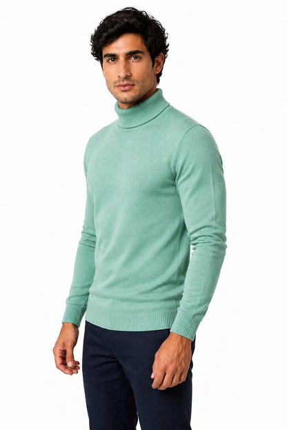 Ventorino Men's Turtleneck Sweater Slim Fit Soft Knit | Ventorino in Light green — model three-quarter view