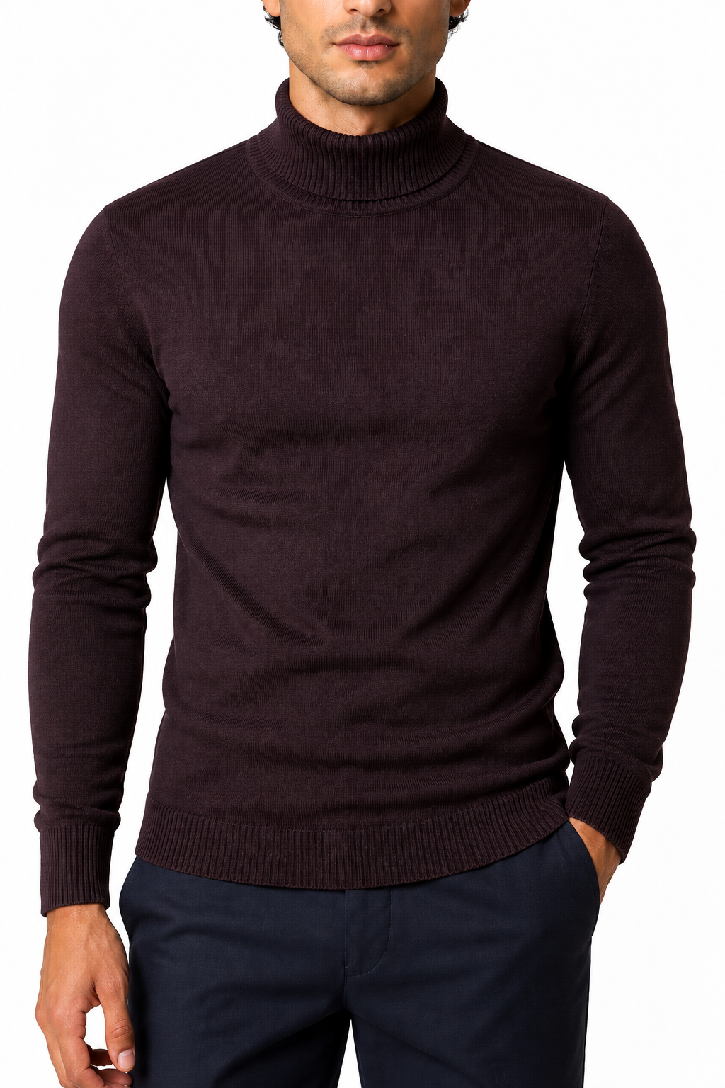 Ventorino Men's Turtleneck Sweater Slim Fit Soft Knit | Ventorino in Black And Red — garment and fabric detail