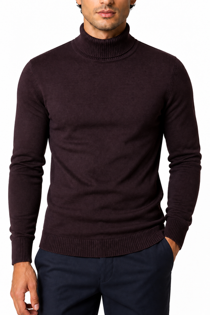 Ventorino Men's Turtleneck Sweater Slim Fit Soft Knit | Ventorino in Black And Red — garment and fabric detail