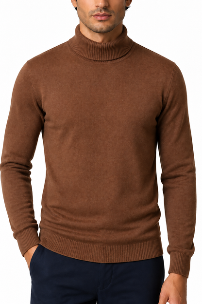 Ventorino Men's Turtleneck Sweater Slim Fit Soft Knit | Ventorino in Flower Coffee — garment and fabric detail