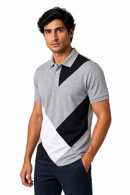 Ventorino Men's Polo Shirt Colorblock Design Short Sleeves | Ventorino in Grey — model three-quarter view