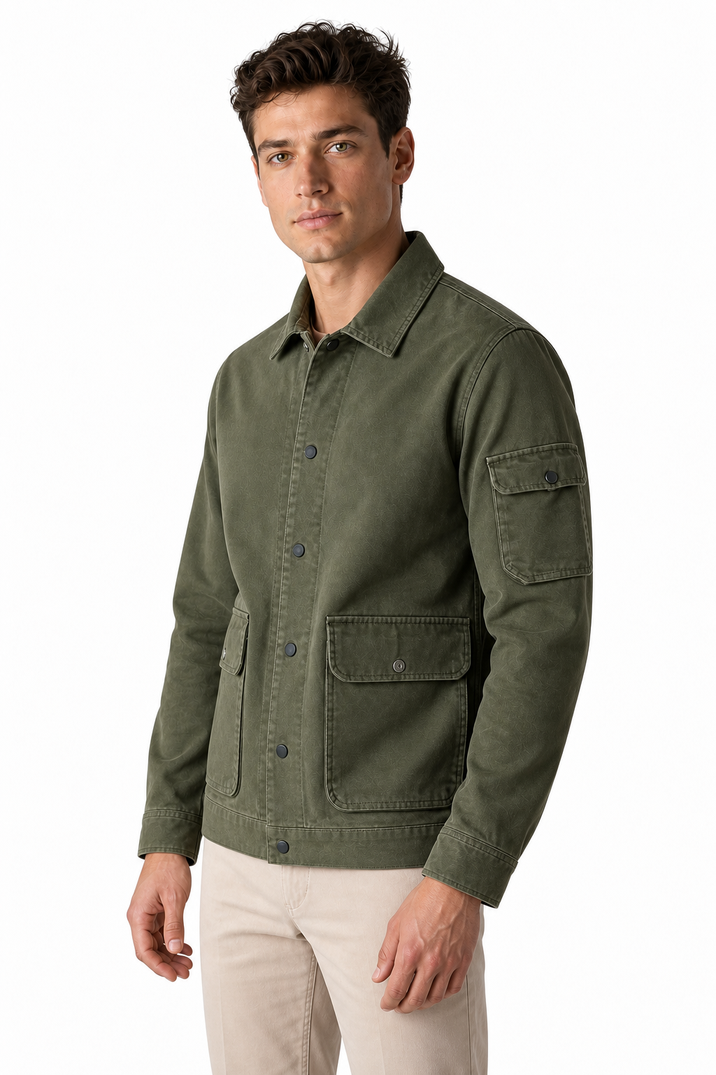 Ventorino Men's Field Jacket Multiple Pockets Casual Fit | Ventorino in Green — model three-quarter view