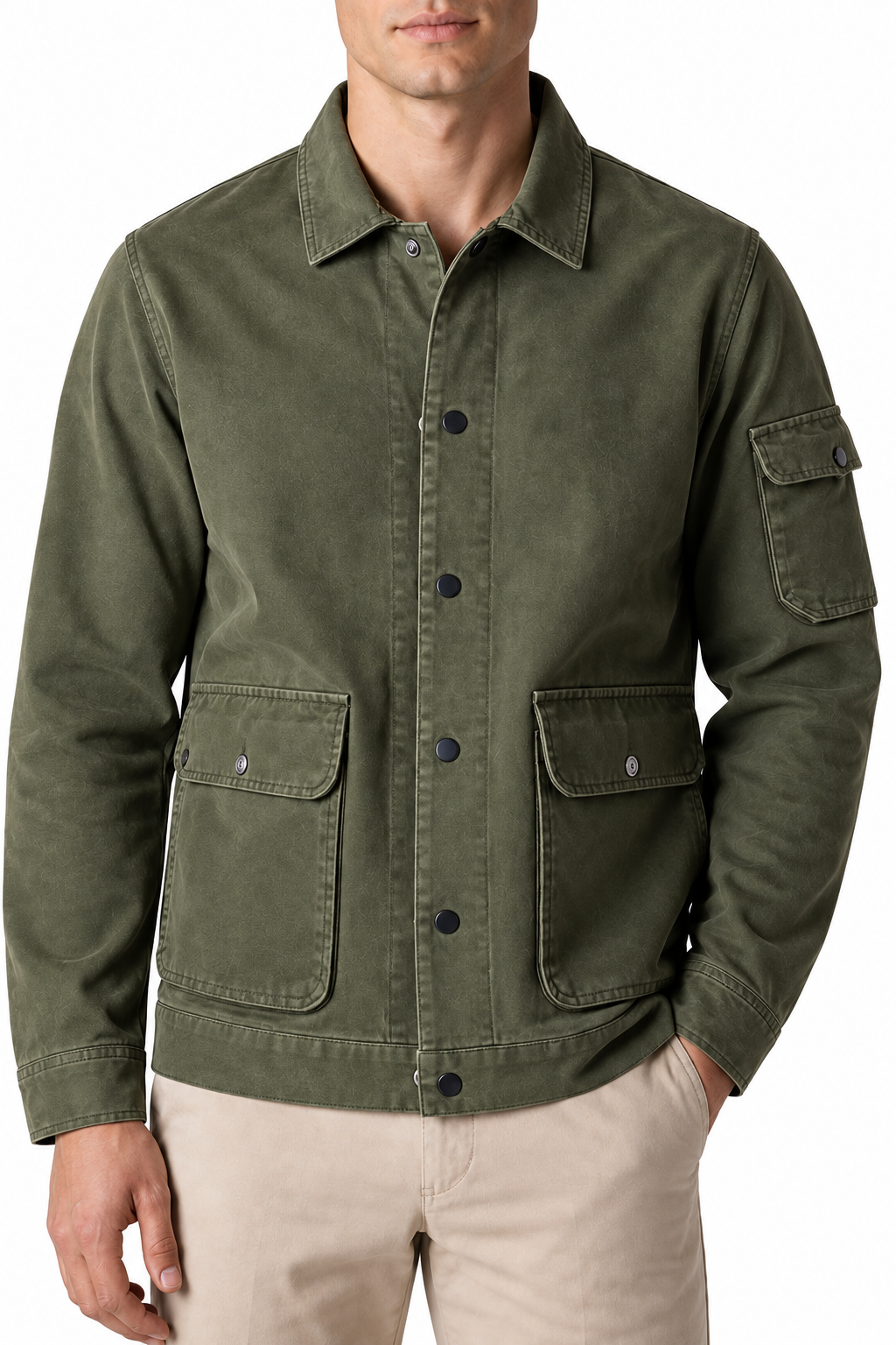 Ventorino Men's Field Jacket Multiple Pockets Casual Fit | Ventorino in Green — garment and fabric detail