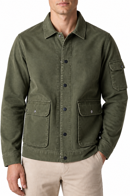 Ventorino Men's Field Jacket Multiple Pockets Casual Fit | Ventorino in Green — garment and fabric detail