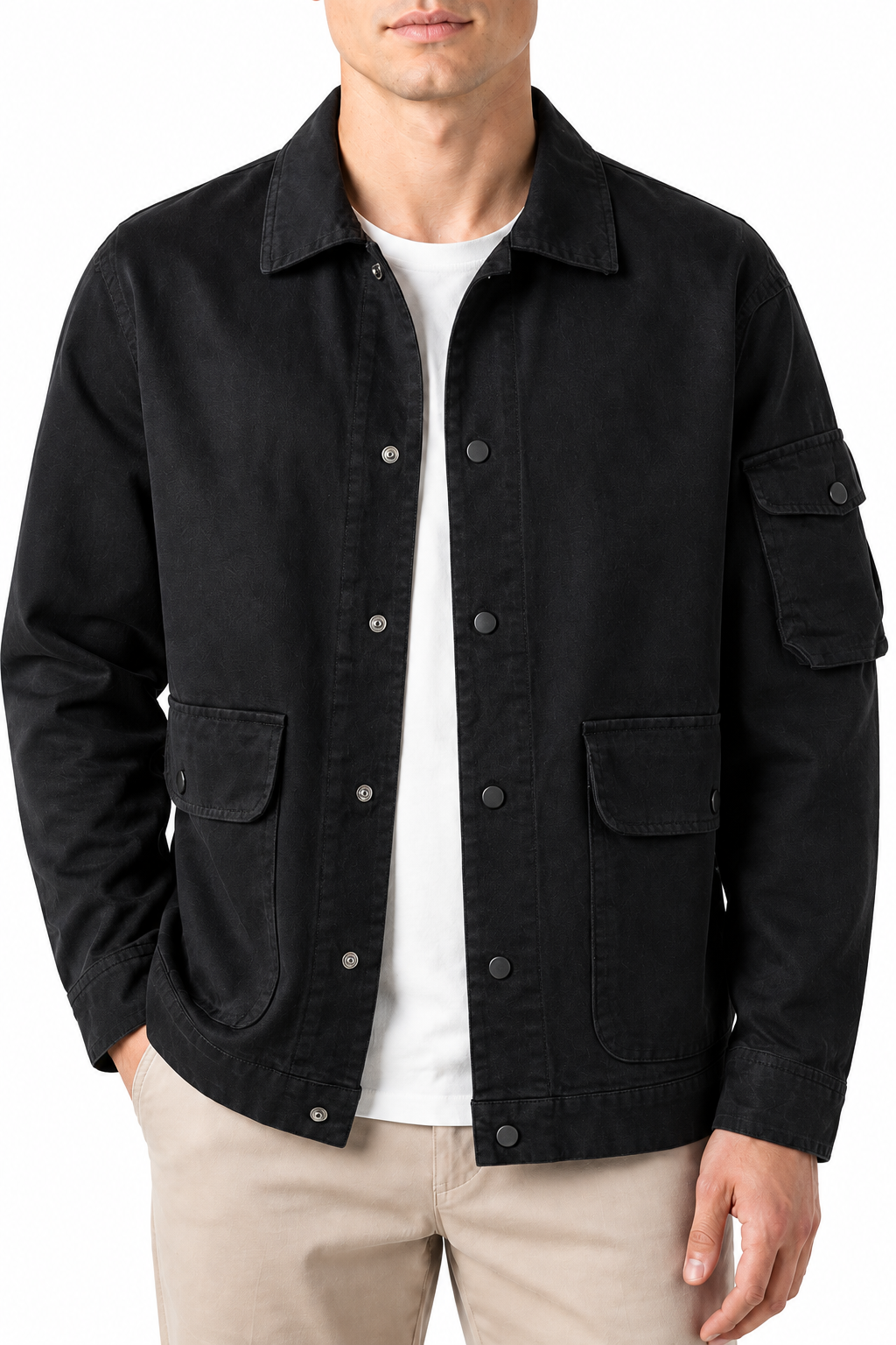 Ventorino Men's Field Jacket Multiple Pockets Casual Fit | Ventorino in Black — garment and fabric detail