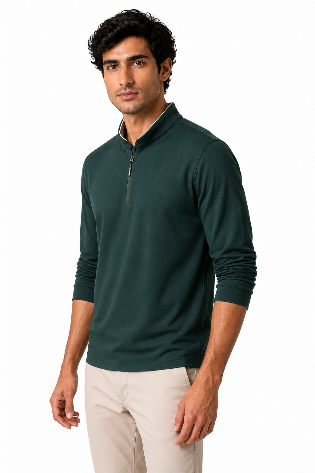Ventorino Men's Sweatshirt Stand Collar Quarter Zip | Ventorino in Green — model three-quarter view
