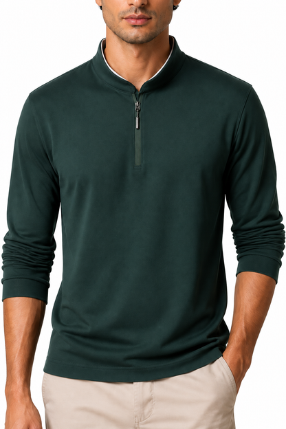 Ventorino Men's Sweatshirt Stand Collar Quarter Zip | Ventorino in Green — garment and fabric detail