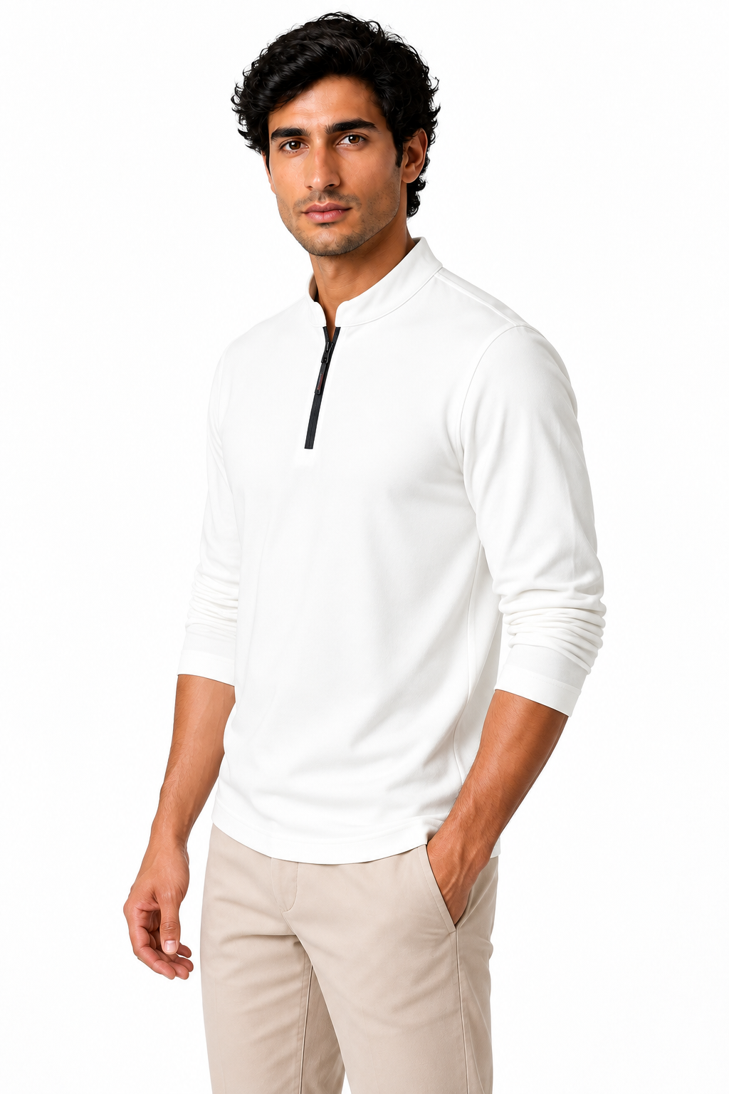 Ventorino Men's Sweatshirt Stand Collar Quarter Zip | Ventorino in White — model three-quarter view