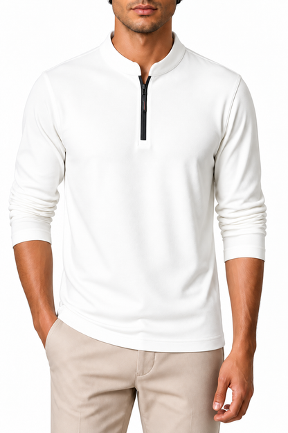 Ventorino Men's Sweatshirt Stand Collar Quarter Zip | Ventorino in White — garment and fabric detail