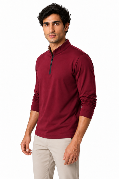 Ventorino Men's Sweatshirt Stand Collar Quarter Zip | Ventorino in Red — model three-quarter view