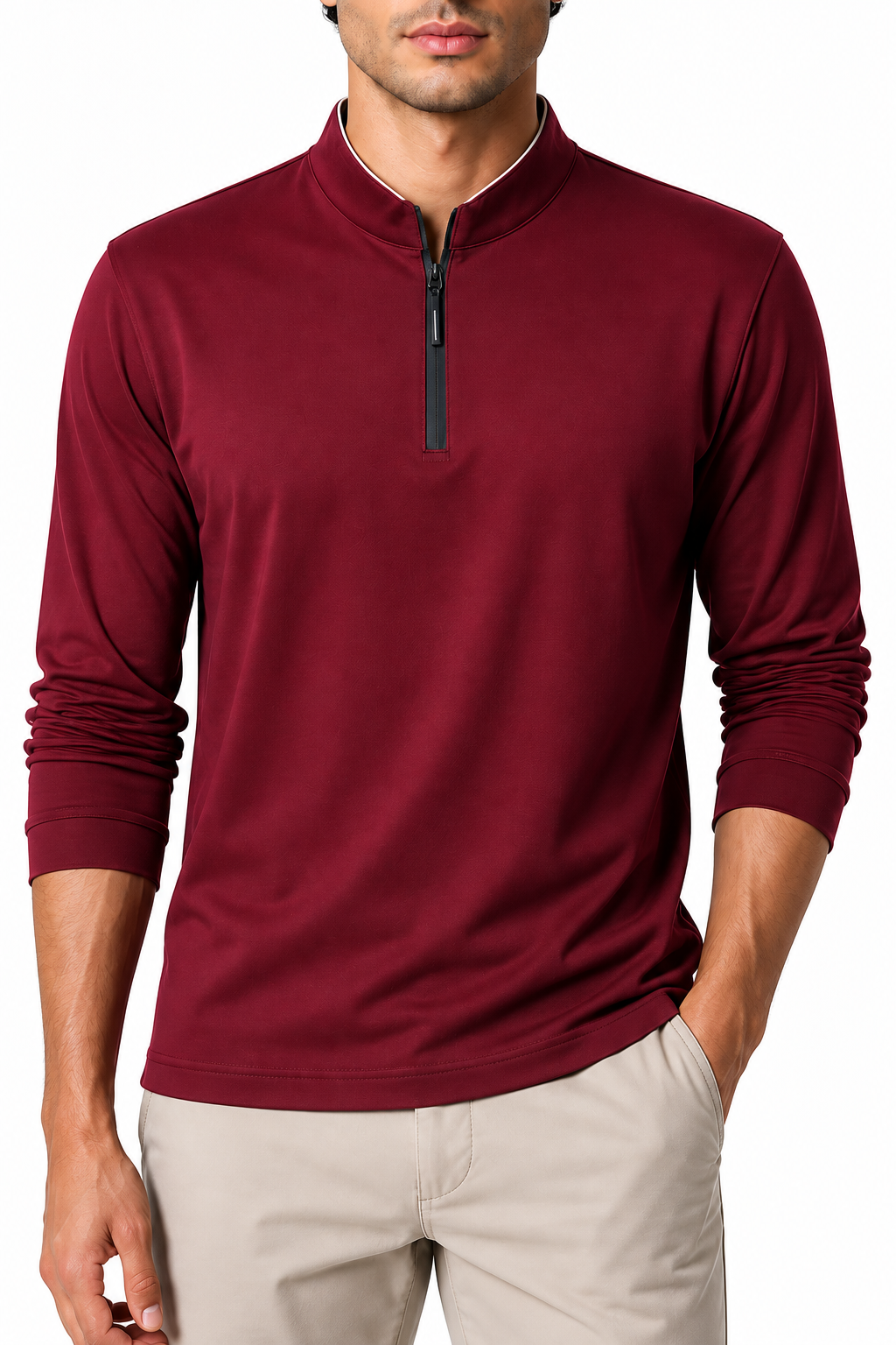 Ventorino Men's Sweatshirt Stand Collar Quarter Zip | Ventorino in Red — garment and fabric detail