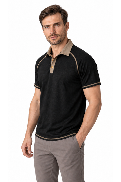 Ventorino contrast-stitch polo in black — model view