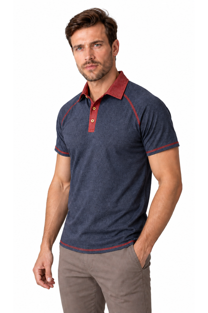 Ventorino contrast-stitch polo in dark blue — model view