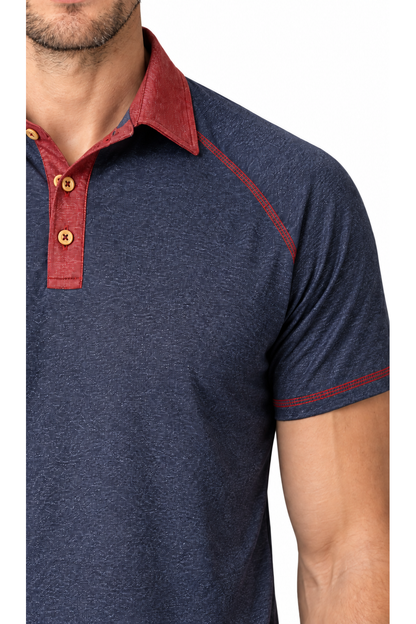 Ventorino contrast-stitch polo in dark blue — fabric and contrast detail