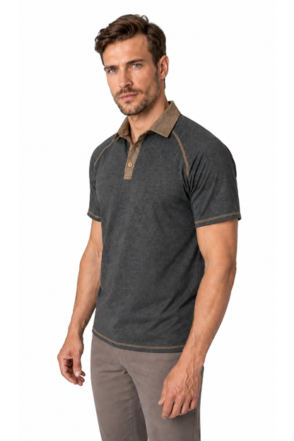 Ventorino contrast-stitch polo in dark gray — model view