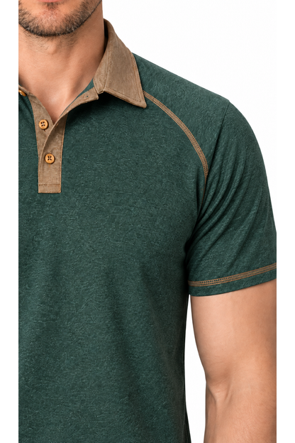 Ventorino contrast-stitch polo in green — fabric and contrast detail