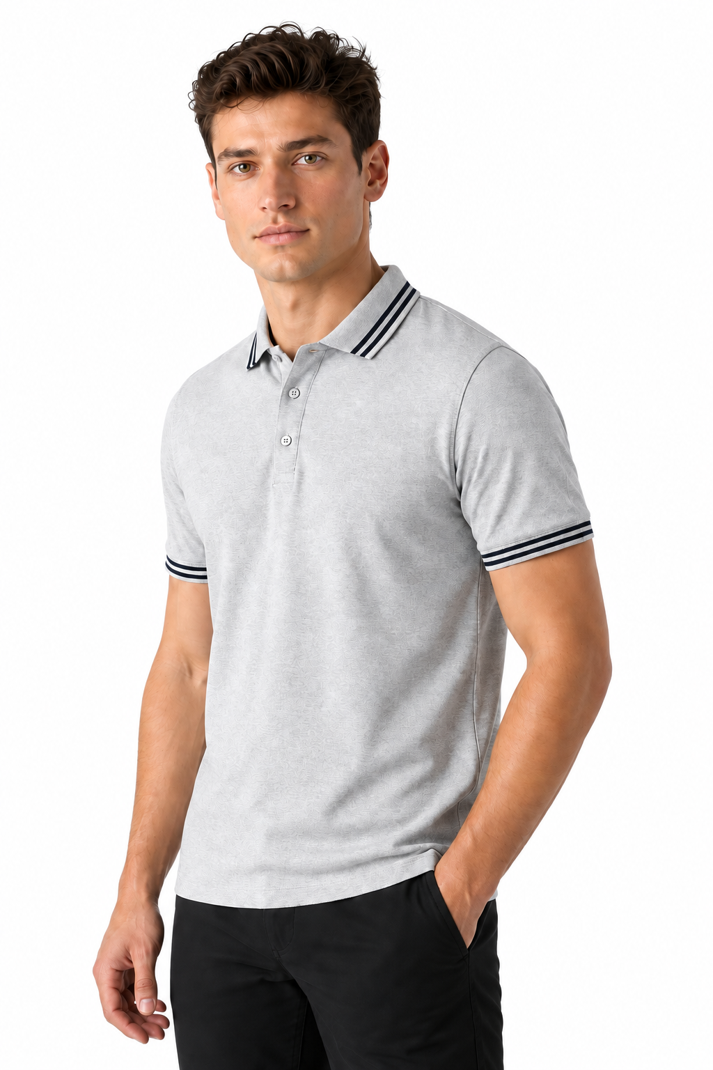Ventorino contrast-trim polo A in gray — model view