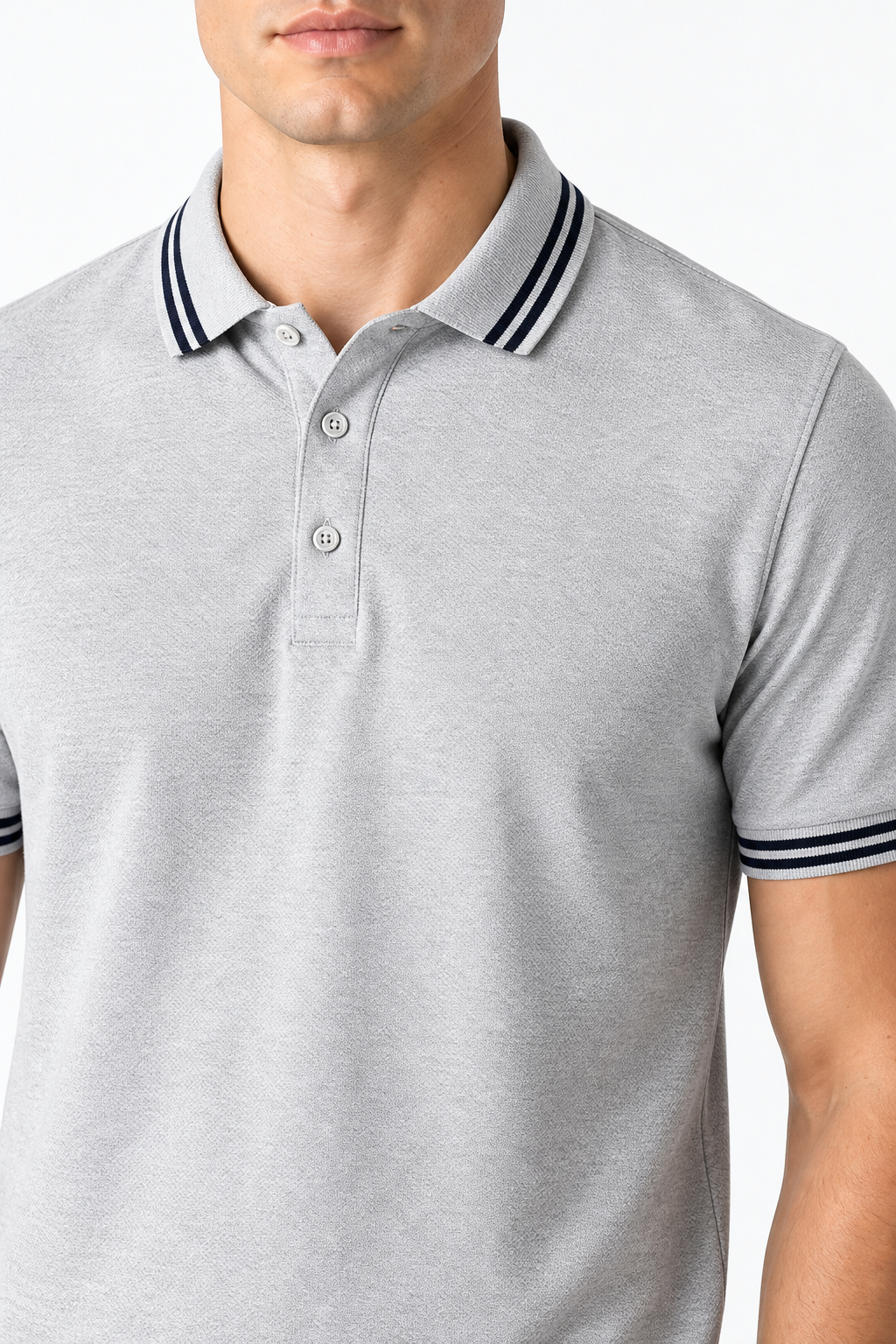 Ventorino contrast-trim polo A in gray — collar, trim and fabric detail
