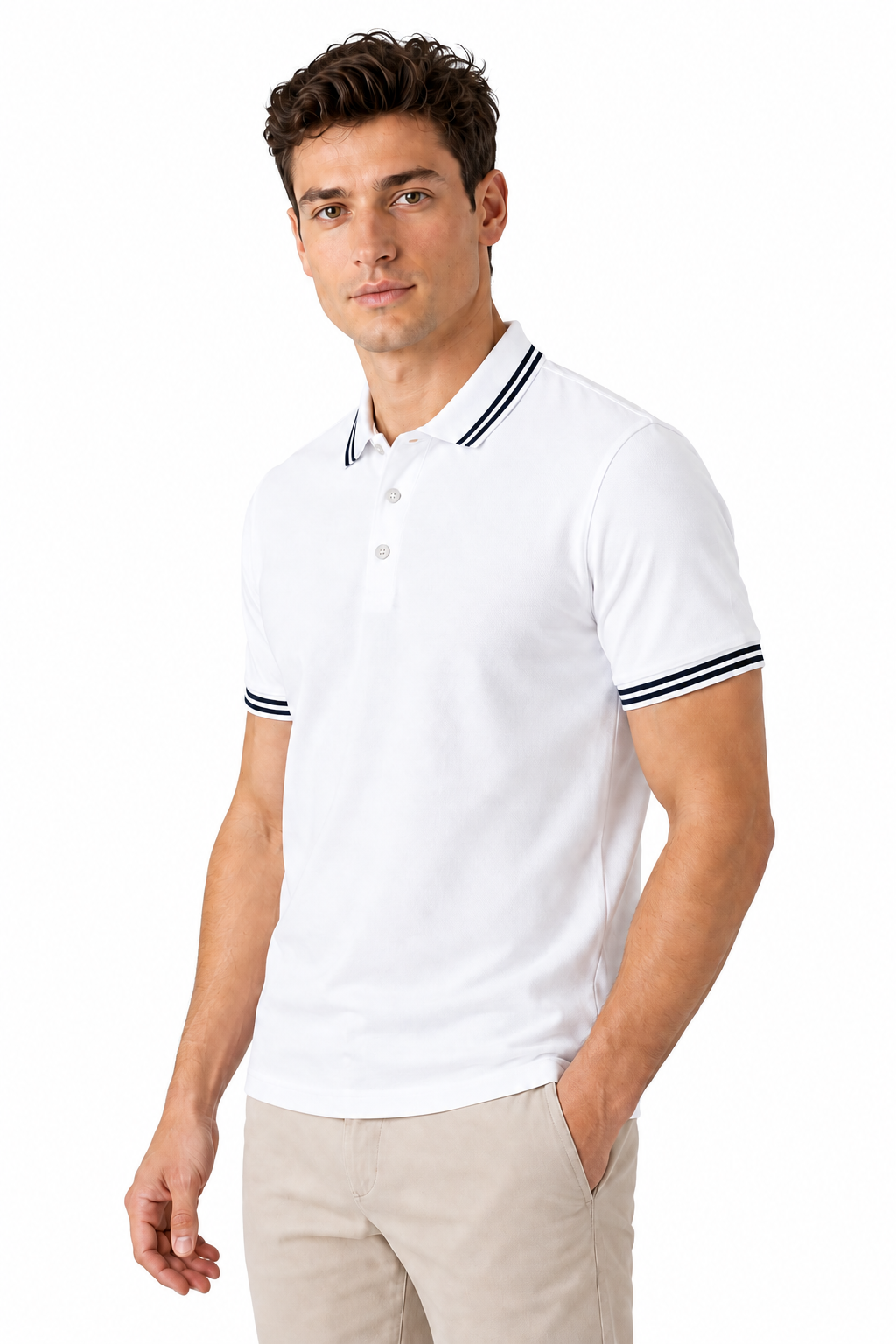 Ventorino contrast-trim polo A in white — model view