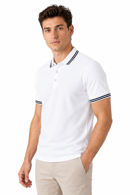 Ventorino contrast-trim polo A in white — model view