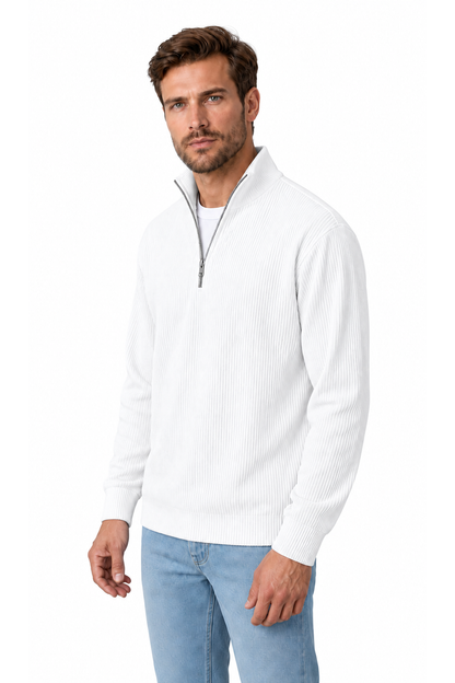 Ventorino vertical-rib corduroy quarter-zip sweatshirt in white — model view