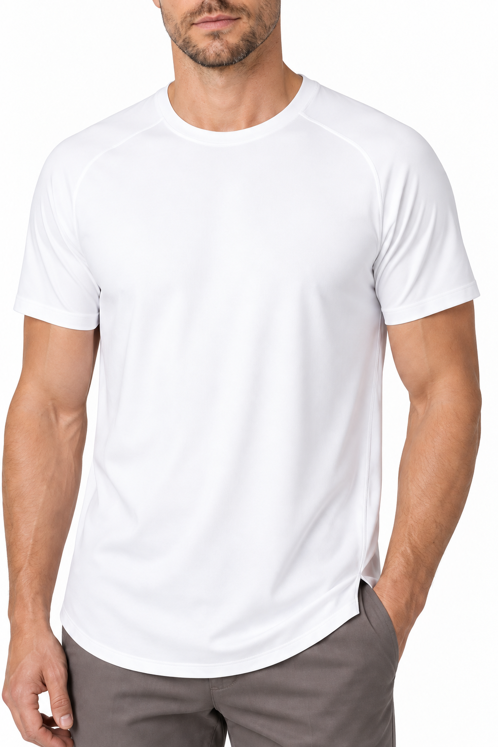 Ventorino Men's T-Shirt Stretch Fabric Performance Fit | Ventorino in White — garment and fabric detail