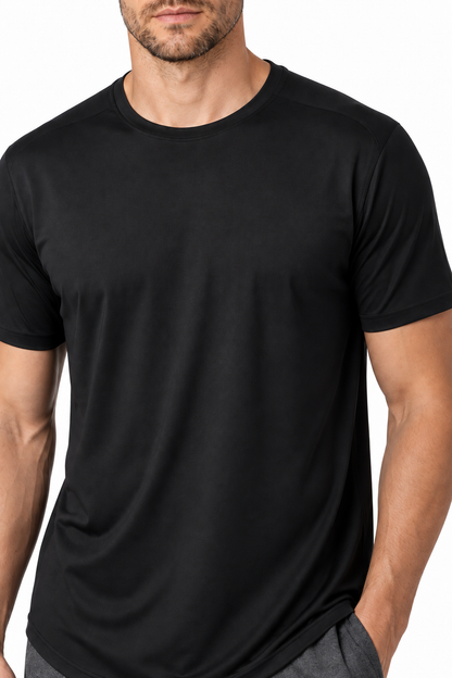 Ventorino Men's T-Shirt Stretch Fabric Performance Fit | Ventorino in Black — garment and fabric detail