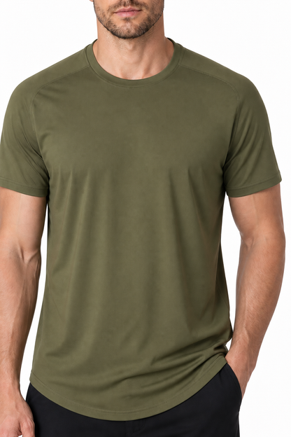 Ventorino Men's T-Shirt Stretch Fabric Performance Fit | Ventorino in Army Green — garment and fabric detail